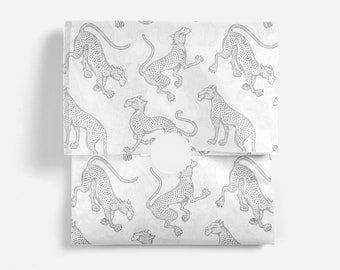 Silver Cheetah Pattern Tissue Paper | Golden Compostable Recyclable Biodegradable Gift Wrap, Sustainable Eco Wrapping Paper Animal Print