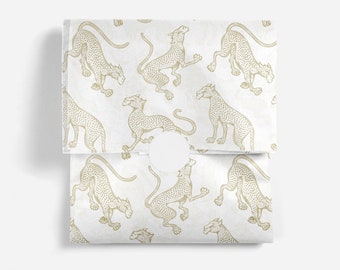 Compostable Cheetah Pattern Tissue Paper | Golden Silver Recyclable Biodegradable Gift Wrap, Sustainable Animal Print Wrapping Paper Holiday