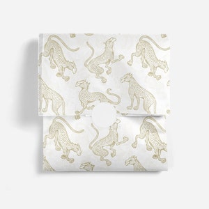 Carta velina compostabile con motivo a ghepardo / Carta da regalo biodegradabile riciclabile color argento dorato, carta da regalo sostenibile con stampa di animali per le feste