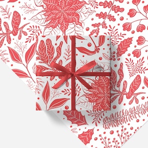 Kompostierbares Geschenkpapier | Doppelseitige biologisch abbaubare und recycelbare Geschenkverpackung | Umweltfreundlich, Kompostierbar | Rot und Blaues Blumenmuster