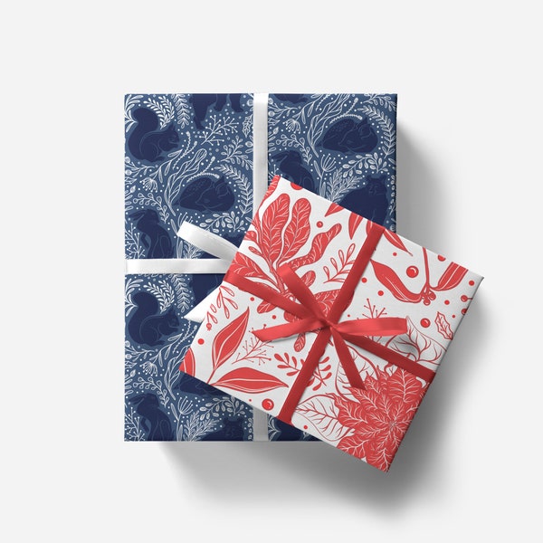 Double-Sided Compostable Wrapping Paper | Floral & Animals Christmas Birthday Gift Wrap | Sustainable, Recyclable, Eco-friendly, Compostable