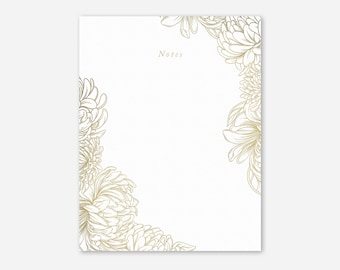 Golden Peonies Recyclable Notepad | Sustainable Eco Friendly Stationery Floral Notebook To-Do List | Gold Flower Notes Pad Mother's Day Gift