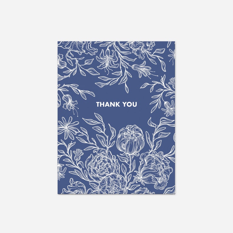 Set of 8 Thank You Gift & Greeting Cards Blue Flowers Sustainable Ecofriendly Recyclable Compostable Blank Inside Matching Envelope image 3