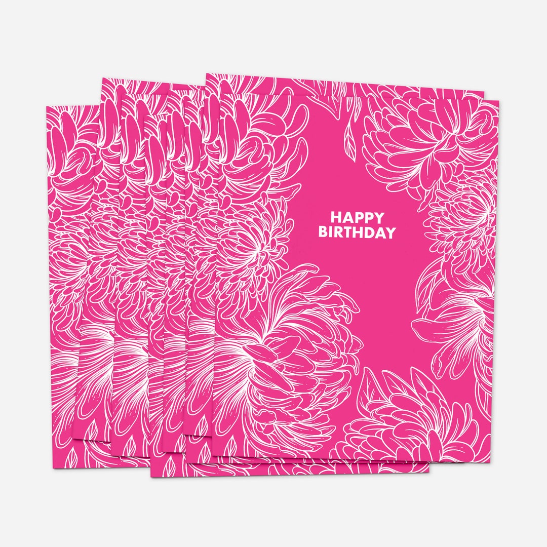 Pink Floral Happy Birthday Cards: Eco-friendly Set of 8 - Etsy