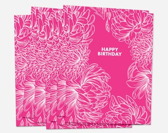 Set of 8 Happy Birthday Pink Florals Cards | Sustainable Eco-Friendly Recyclable Compostable | Pink Peonies Magenta Flowers Greeting Cards