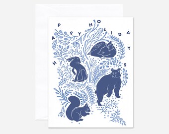 Winter Animals Christmas & Holidays Greeting Card | Sustainable Eco-Friendly Recyclable Compostable | Blank Inside | With Matching Envelope