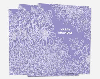 Happy Birthday Purple Flowers Sustainable Greeting Card (Set of 8)
