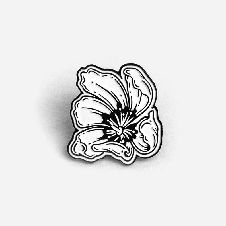 Flower Enamel Pin Black and White Floral Tulip Badge Soft Enamel Floral Brooch Pinback Button Jewelry Accessory Mom Girl Woman Gift image 1