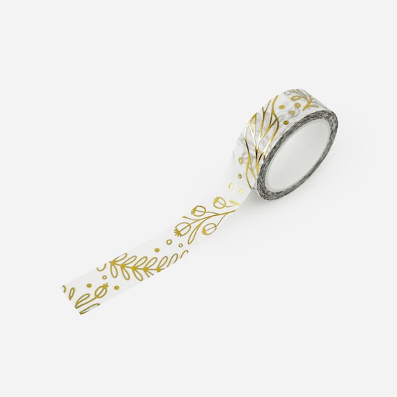 Biodegradable Gold Foil Washi Tape: Winter Floral Gift Wrap