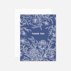 Set of 8 Thank You Gift & Greeting Cards Blue Flowers Sustainable Ecofriendly Recyclable Compostable Blank Inside Matching Envelope Single Card