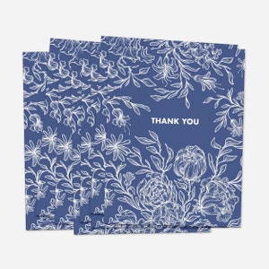 Set de 8 tarjetas de agradecimiento y felicitación / flores azules / ecológico sostenible reciclable compostable / interior en blanco / sobre a juego