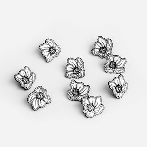 Flower Enamel Pin Black and White Floral Tulip Badge Soft Enamel Floral Brooch Pinback Button Jewelry Accessory Mom Girl Woman Gift image 2