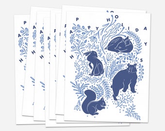Set of 8 Happy Holidays Winter Animals Christmas Cards | Sustainable Eco-Friendly Recyclable Compostable | Blank Inside | Matching Envelope