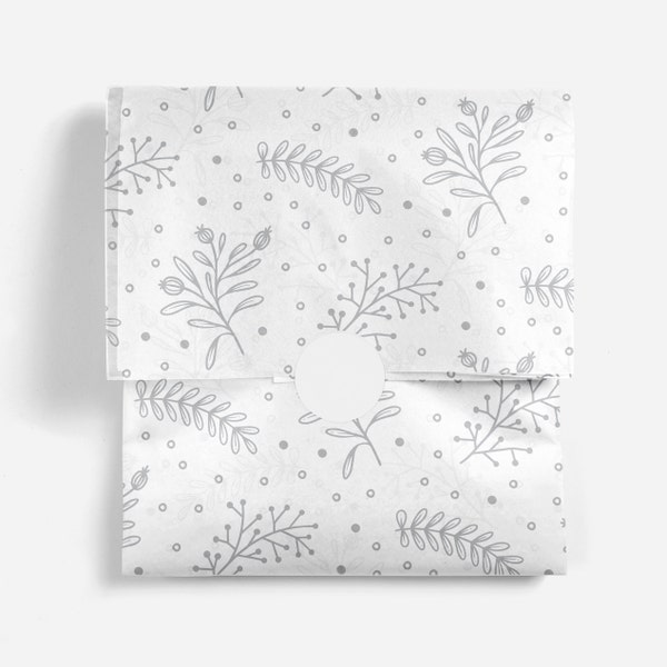 Silver Floral Christmas Tissue Paper | Eco-Friendly Wrapping Paper & Gift Wrap | Biodegradable Tissue Paper | Holiday Flowers Tissue Paper