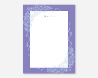 Small Floral Rose Lavender Notepad | Sustainable Paper Stationery | Purple & Blue Botanical-Inspired Flowers Memo Pad Notebook To Do List