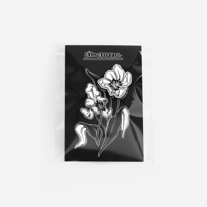 Flower Enamel Pin Black and White Floral Tulip Badge Soft Enamel Floral Brooch Pinback Button Jewelry Accessory Mom Girl Woman Gift image 5