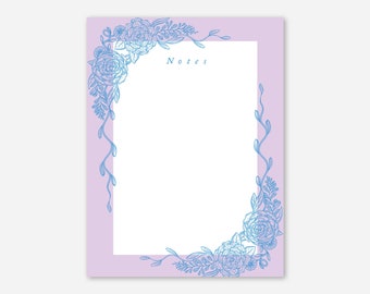 Pink Pastel Floral Notepad | Sustainable Paper Stationery | Eco-Friendly Pink & Blue Botanical-Inspired Rose Flowers To Do Memo Pad Notebook