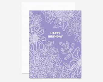 Happy Birthday Purple Flowers Sustainable Greeting Card
