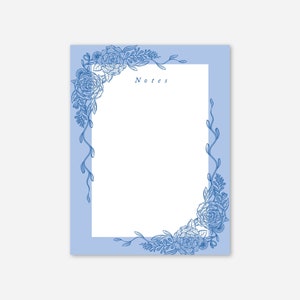 Blue Floral Notepad Sustainable Paper Stationery Vintage Floral Botanical-Inspired Rose Flowers Memo Pad Notebook Desk Writing Accessory image 1