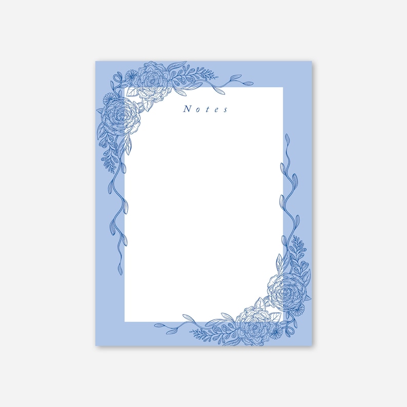 Blue Floral Notepad Sustainable Paper Stationery Vintage Floral Botanical-Inspired Rose Flowers Memo Pad Notebook Desk Writing Accessory image 1