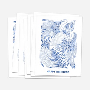 Set of 8 Happy Birthday Greeting Cards Blue Bird | Sustainable Eco-Friendly Recyclable Compostable | Blank Inside | With Matching Envelope