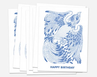 Set of 8 Happy Birthday Greeting Cards Blue Bird | Sustainable Eco-Friendly Recyclable Compostable | Blank Inside | With Matching Envelope