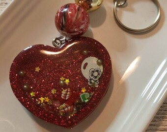 CLEARANCE Red Glitter Heart Keychain