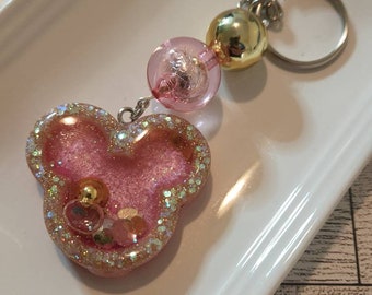 CLEARANCE Mouse Ear Pink/Gold Keychain