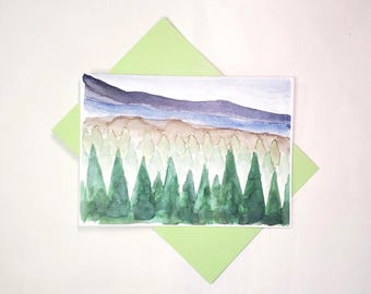 Handmade watercolor multi occasion greeting card - blank inside "Cascade Ridges"