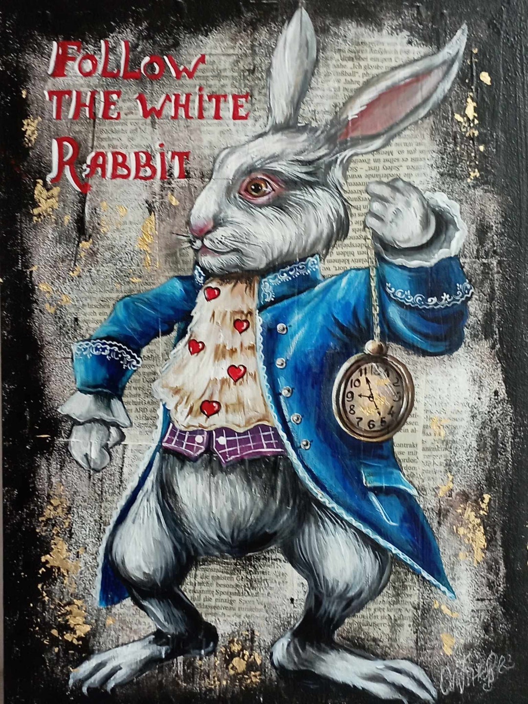 Alice in Wonderland White Rabbit Original Acrylic Painting - Etsy