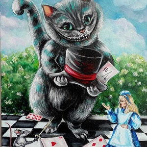 Cheshire cat Alice in Wonderland original artwork acrylic painting 16*12 inches