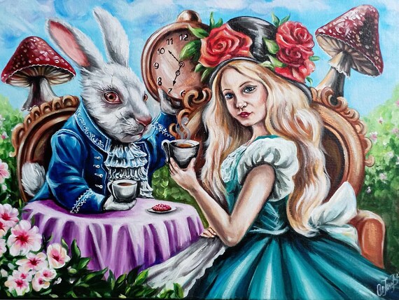 Alice in Wonderland Original Acrylic Painting Original Avtor