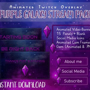 Purple Galaxy Stream Pack - Animated Twitch Overlay