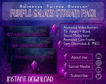 Purple Galaxy Stream Pack - Animated Twitch Overlay