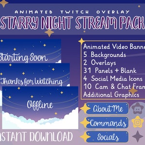 Starry Night Stream Pack - Animated Twitch Overlay