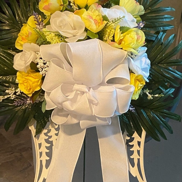 White Angel Wings Flower Arrangement, Funeral, Graveside, Memorial, Yellow, and White, Cemetary, etc.