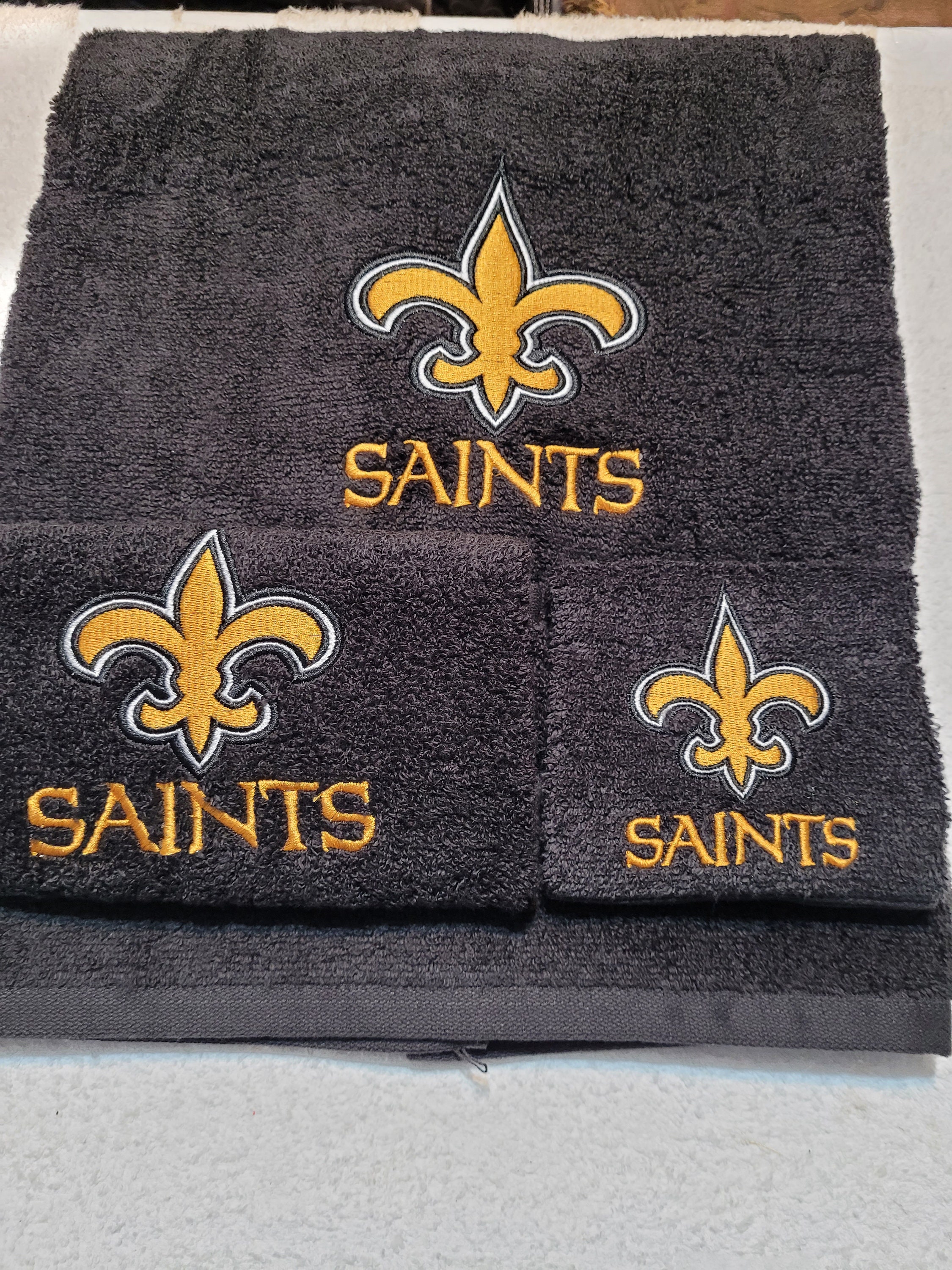 Saints Embroidered 3-piece Bathroom Towel Set, New Orlean, Embroidered