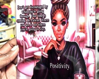 Positivity UV DTF Journal Cover, be patient, do be discouraged, planner, lady with braids, boss lady.