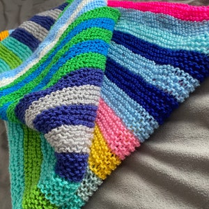 Hand Knitted Multicoloured Stripe Throw