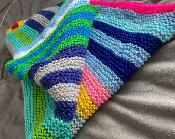 Hand Knitted Multicoloured Stripe Throw