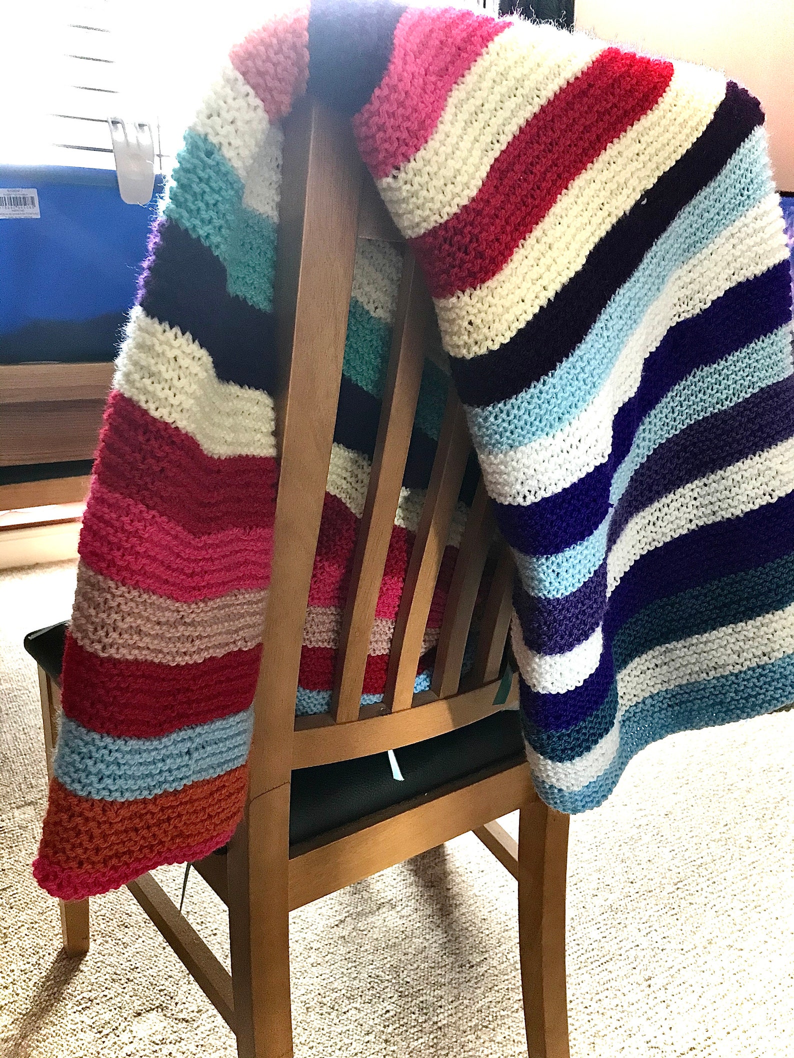 Multi coloured Stripe knitted blanket | Etsy