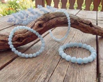 Aquamarine Armband, März Birthstone blaues Armband, 4, 6, 8 mm Perlen