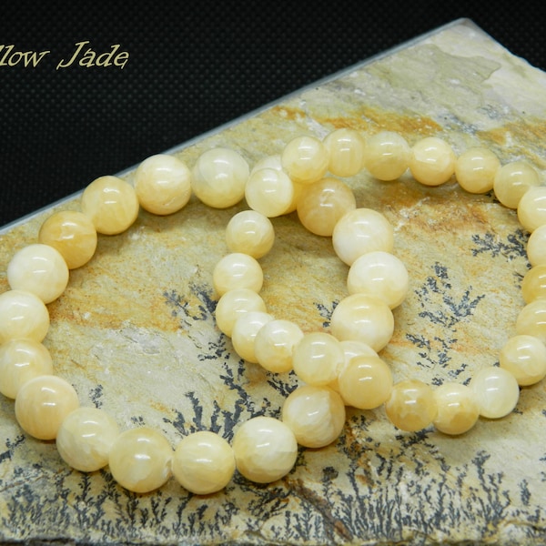 Yellow Jade Bracelet, Yellow Nephrite Bracelet, Beaded Bracelet, Gemstone Bracelet, March Birthstone, 13-23 cm, 5.11-9.05 inch, 6-8-10mm