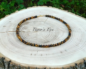 Collana con perline occhio di tigre, girocollo con pietre preziose, gioielli fatti a mano, pietra portafortuna dei Gemelli, pietra portafortuna del Capricorno, pietra portafortuna di novembre