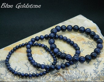 Blau Goldstone Armband, Kairo Nacht, blauer Sandstein, November Geburtsstein, Geburtsstein Schmuck, 13-23 cm, 5.11-9.05 inch, 4 mm, 6 mm, 8 mm, 10 mm