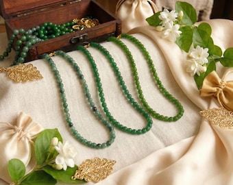 Green Jade Necklace, Green Jade bracelet with closure, Green Jade anklet, Green Jade Choker, Nephrite, minimalistic Simple Necklace