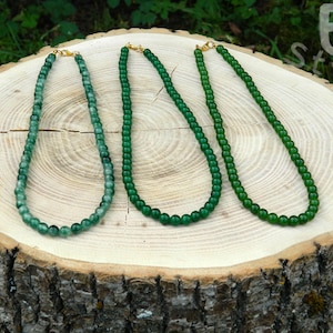 Groene jade ketting, groene jade choker, nefriet ketting, nefriet choker, geboortesteen mei, eenvoudige ketting, 35-180 cm, 14-71 inch, 4-6-8-10 mm