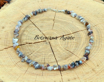 Botswana Agate Necklace, Botswana Agate Choker, Beaded Necklace, Chip Choker, March Birthstone, Simple Necklace, 35-90cm, 14-71 inch, 4-6mm
