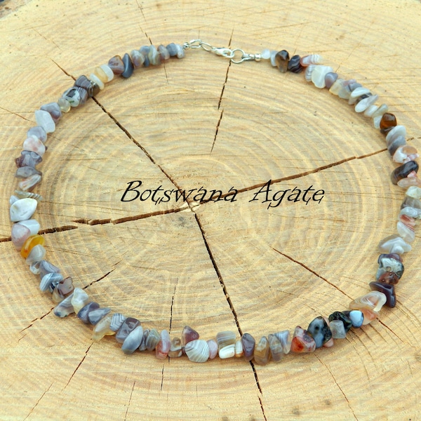 Botswana Agate Necklace, Botswana Agate Choker, Beaded Necklace, Chip Choker, March Birthstone, Simple Necklace, 35-90cm, 14-71 inch, 4-6mm