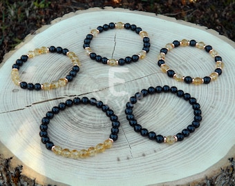 Shungite Citrine Bracelet –  Grounding Crystal Bracelet, Abundance Citrine Jewelry, Black yellow,EMF Protection, 5g protection